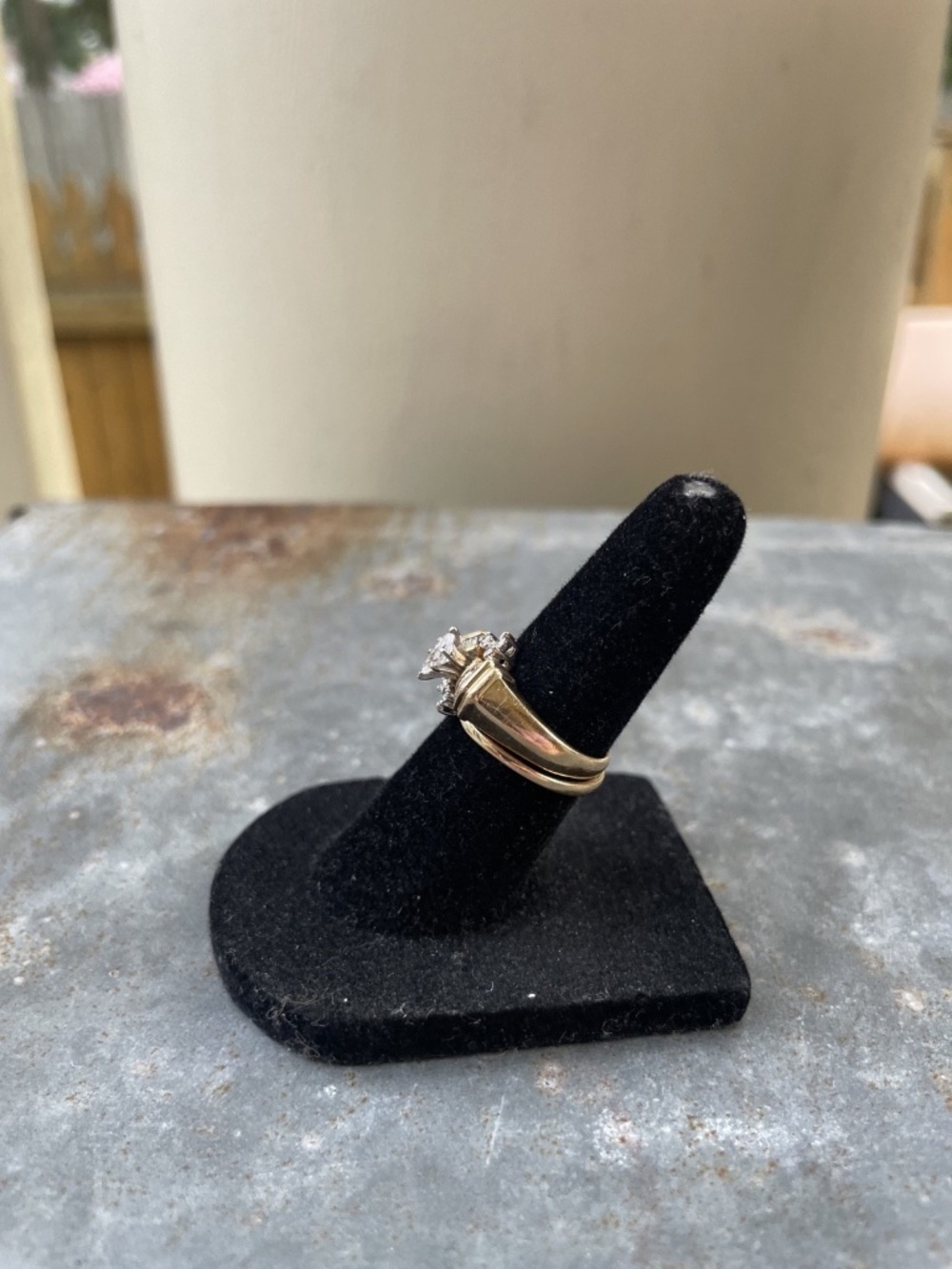 14k Gold Marquise Baguette Bridal Set 1990s--size 3.5 Rare, Vintage Petite Fit - Picture 9 of 10